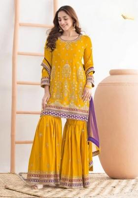 Yellow Embroidery Silk Salwar Suit
