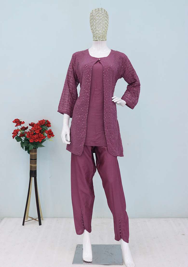 Purple Printed Georgette Co Ord Set - Indya