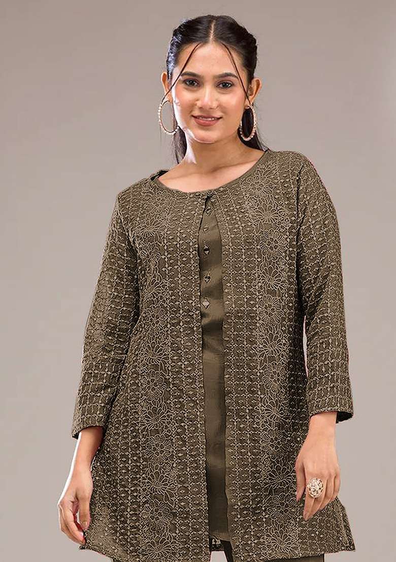 Green Printed Georgette Co Ord Set - Indya