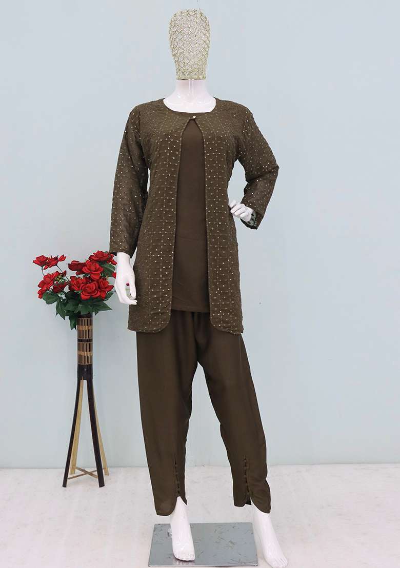 Green Printed Georgette Co Ord Set - Indya