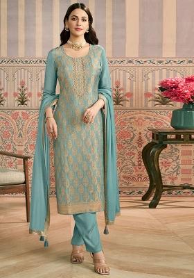 Sky Blue Embroidery Viscose Kurta Set