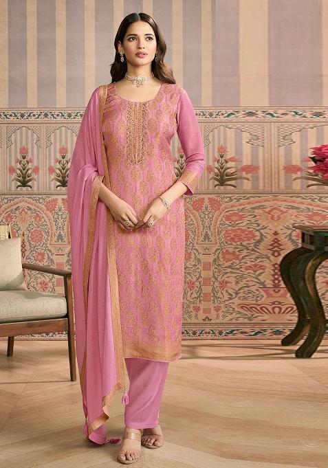 Pink Embroidery Viscose Kurta Set