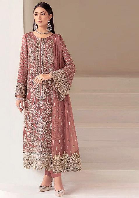 Badami Embroidery Georgette Kurta Set
