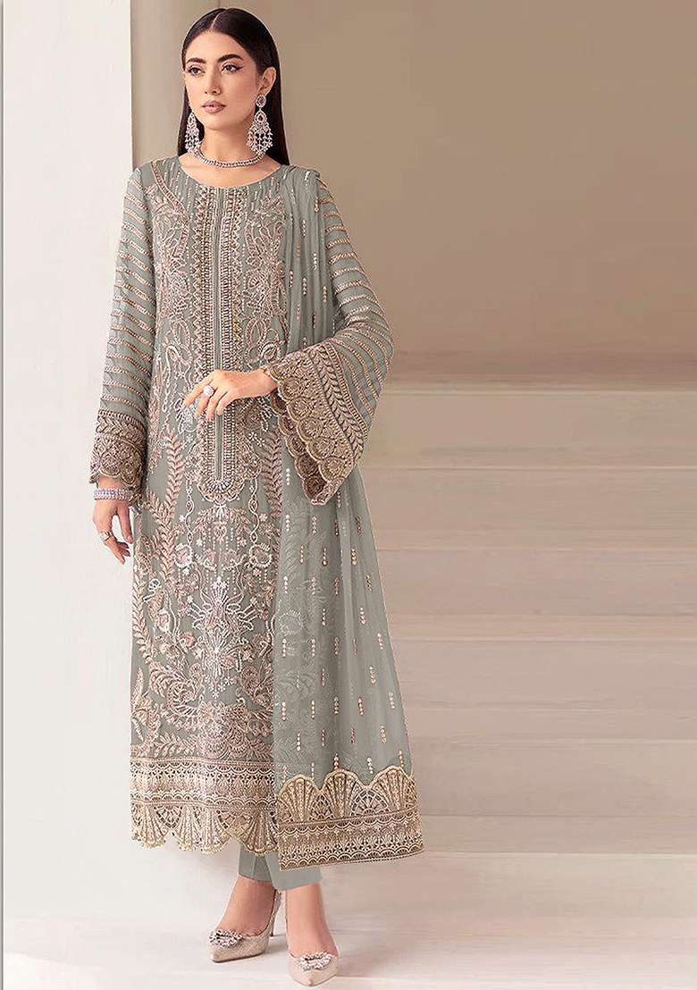Pista Embroidery Georgette Kurta Set - Indya