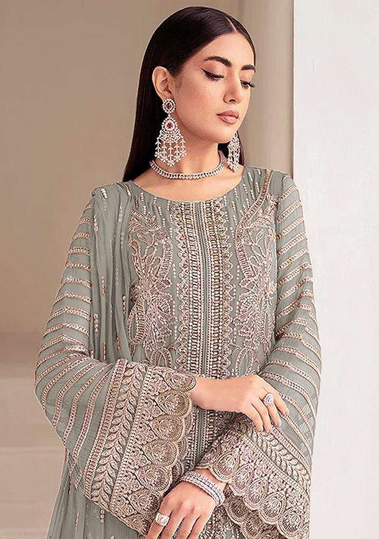 Pista Embroidery Georgette Kurta Set - Indya