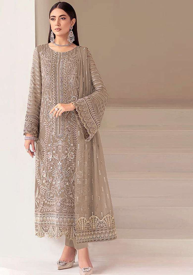 Chiku Embroidered Georgette Pakistani Suit Set - Indya