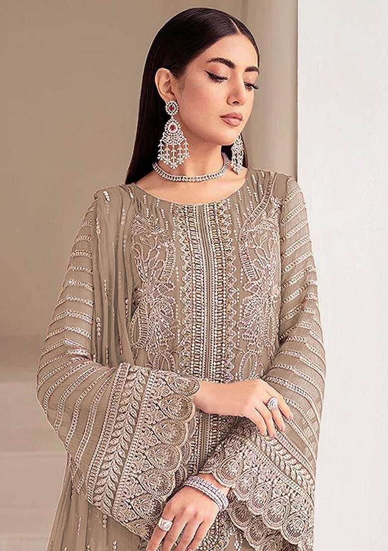 Chiku Embroidered Georgette Pakistani Suit Set - Indya