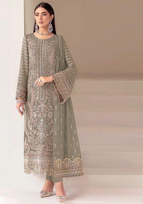 Mehandi Embroidery Georgette Kurta Set