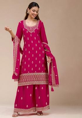 Red Embroidery Georgette Kurta Set