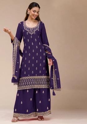 Blue Embroidery Georgette Kurta Set