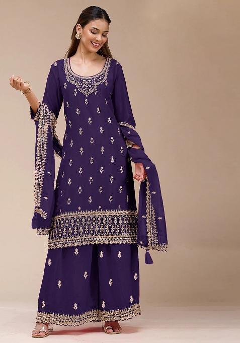 Blue Embroidery Georgette Kurta Set