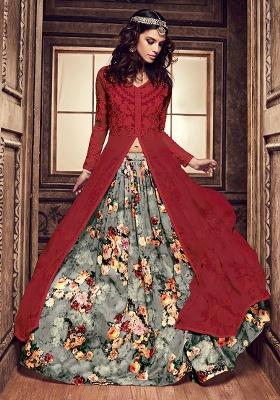 Red Embroidery Georgette Salwar Kameez