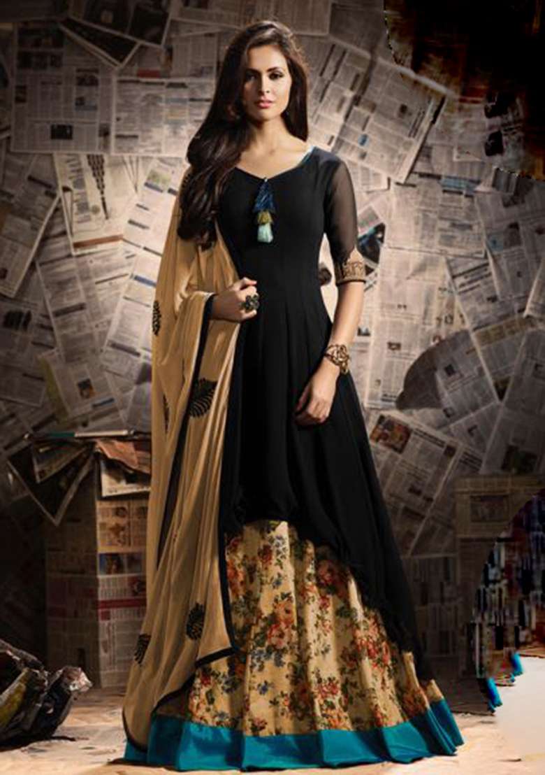 Black Embroidery Georgette Salwar Kameez - Indya