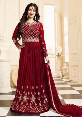 Red Embroidery Georgette Salwar Kameez