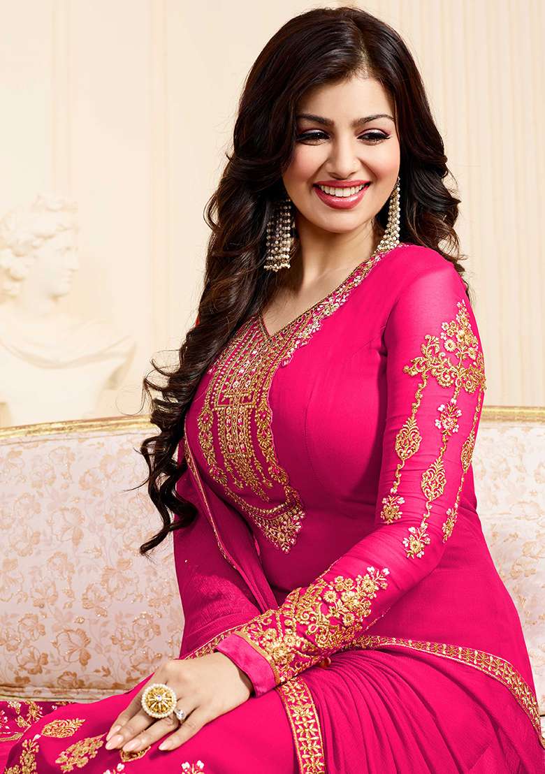 Pink Embroidered Georgette Anarkali Set - Indya