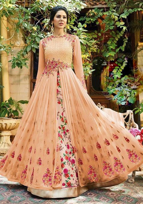 Orange Embroidery Georgette Salwar Kameez