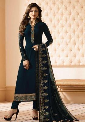 Blue Embroidery Georgette Salwar Kameez