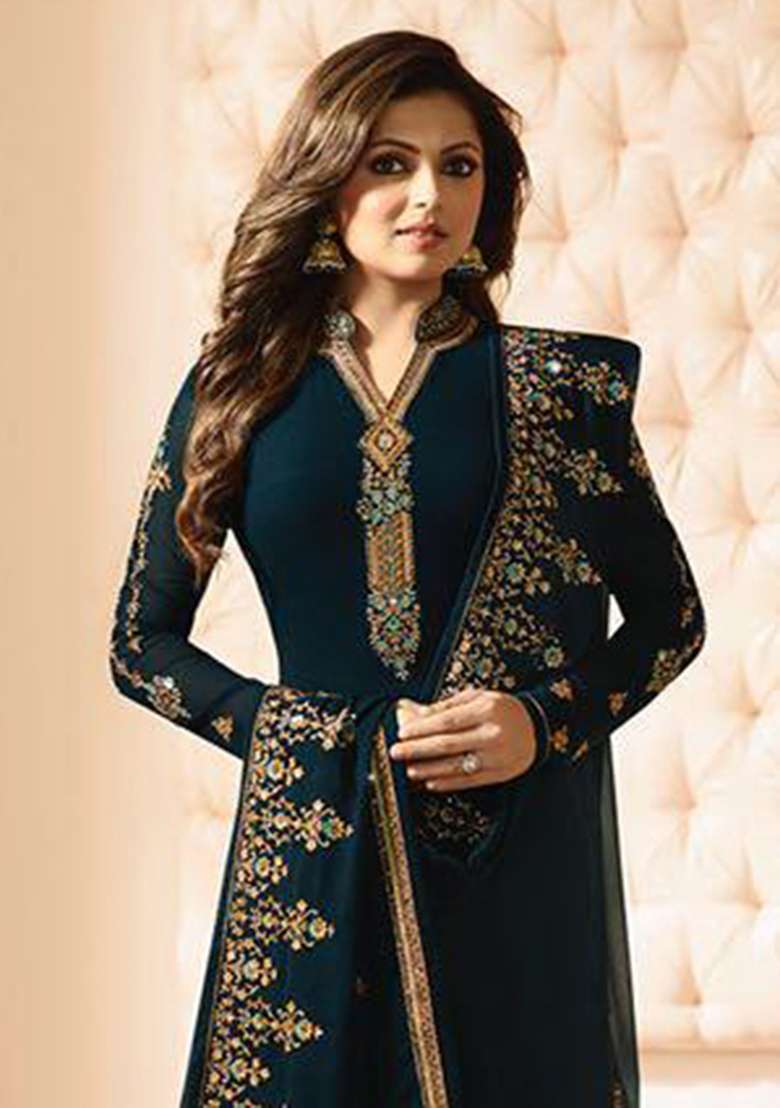 Blue Embroidery Georgette Salwar Kameez - Indya
