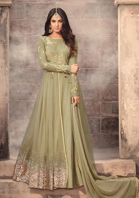 Green Embroidery Net Salwar Kameez