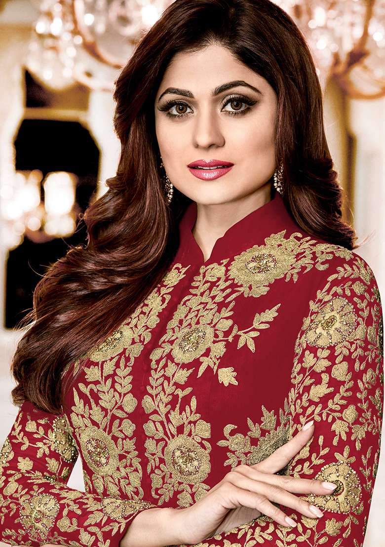 Maroon Embroidered Georgette Anarkali Set - Indya