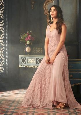 Pink Embroidery Net Salwar Kameez