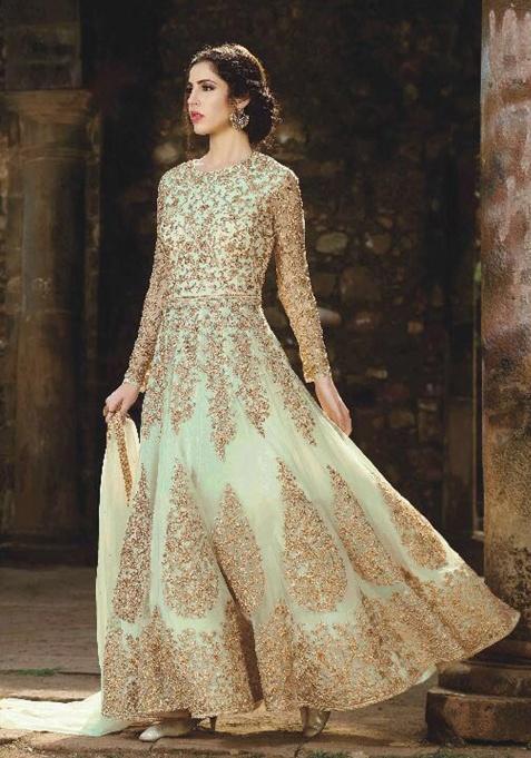 Green Embroidery Net Salwar Kameez