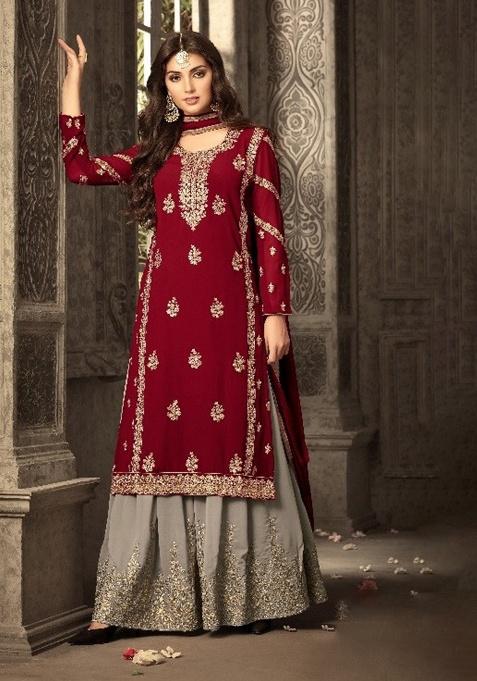 Maroon Embroidery Georgette Salwar Kameez
