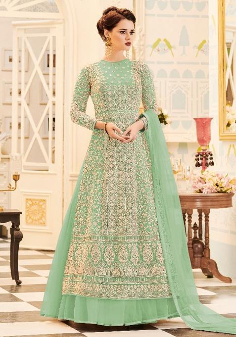 Green Embroidery Net Salwar Kameez
