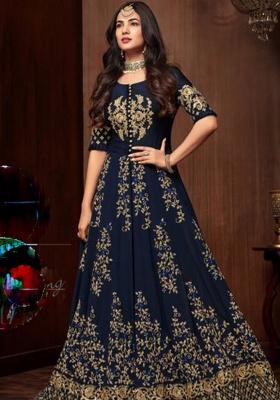 Navy Blue Embroidery Georgette Salwar Kameez