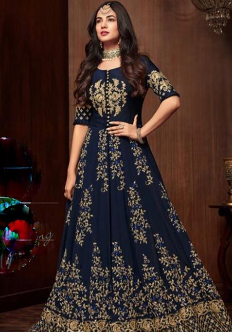Navy Blue Embroidery Georgette Salwar Kameez