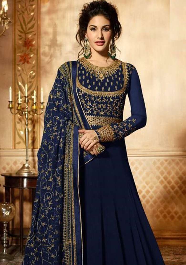 Blue Embroidery Georgette Salwar Kameez - Indya