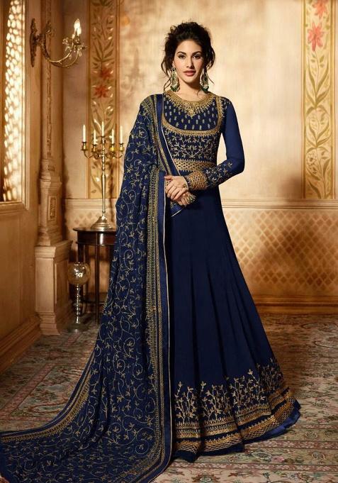 Blue Embroidery Georgette Salwar Kameez