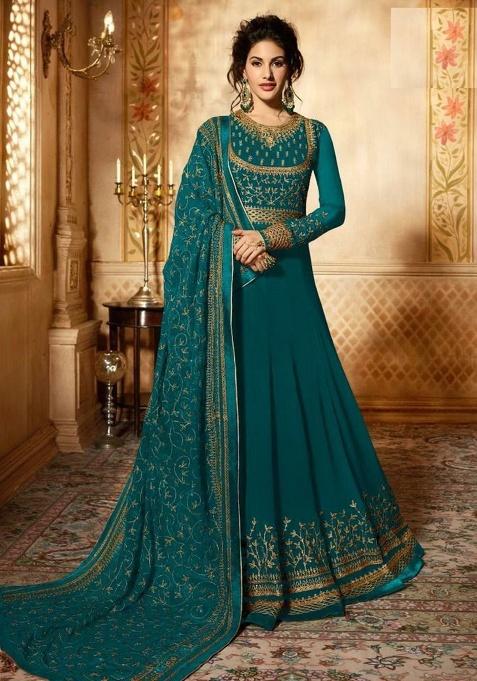Turquoise Embroidery Georgette Salwar Kameez