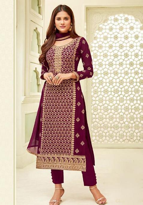 Teal Green Embroidery Georgette Salwar Kameez