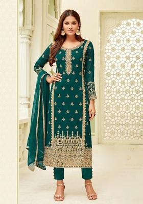 Blue Embroidery Georgette Salwar Kameez