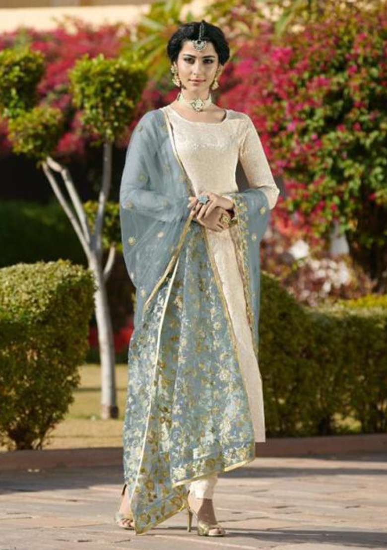 Blue Embroidery Georgette Salwar Kameez - Indya