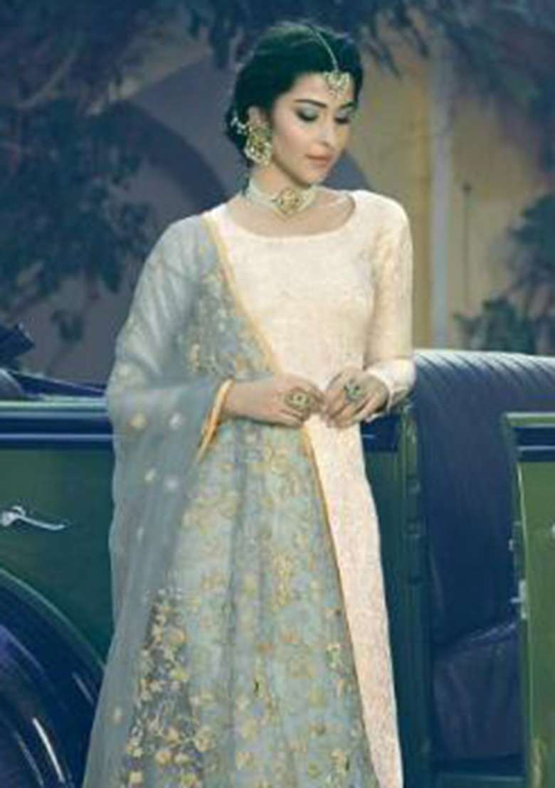 Blue Embroidery Georgette Salwar Kameez - Indya