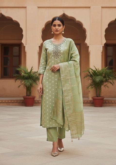 Light Green Embroidery Jacquard Salwar Kameez
