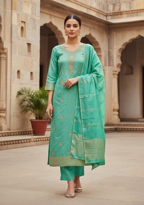 Sea Green Embroidery Jacquard Salwar Kameez