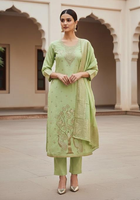Light Green Embroidery Jacquard Salwar Kameez
