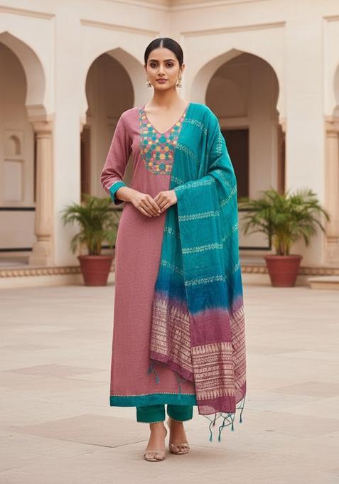 Pink Embroidery Cotton Salwar Kameez