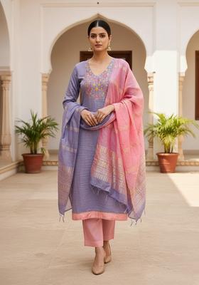 Purple Embroidery Cotton Salwar Kameez
