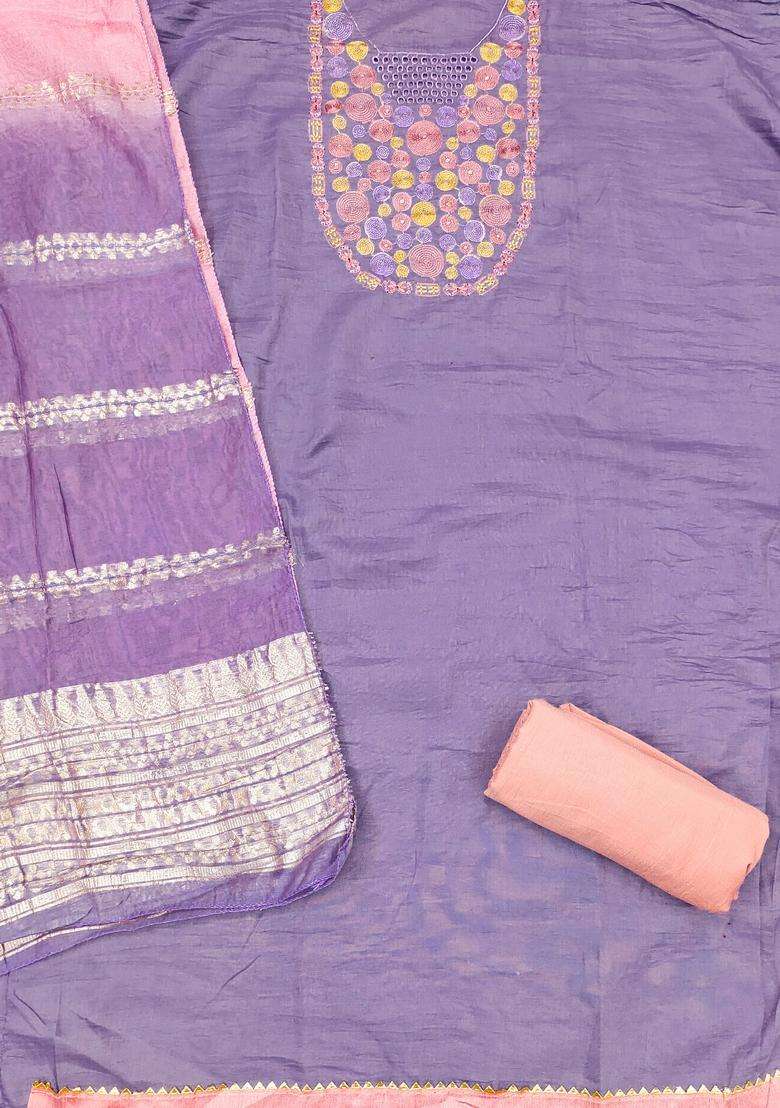Purple Embroidery Cotton Salwar Kameez - Indya