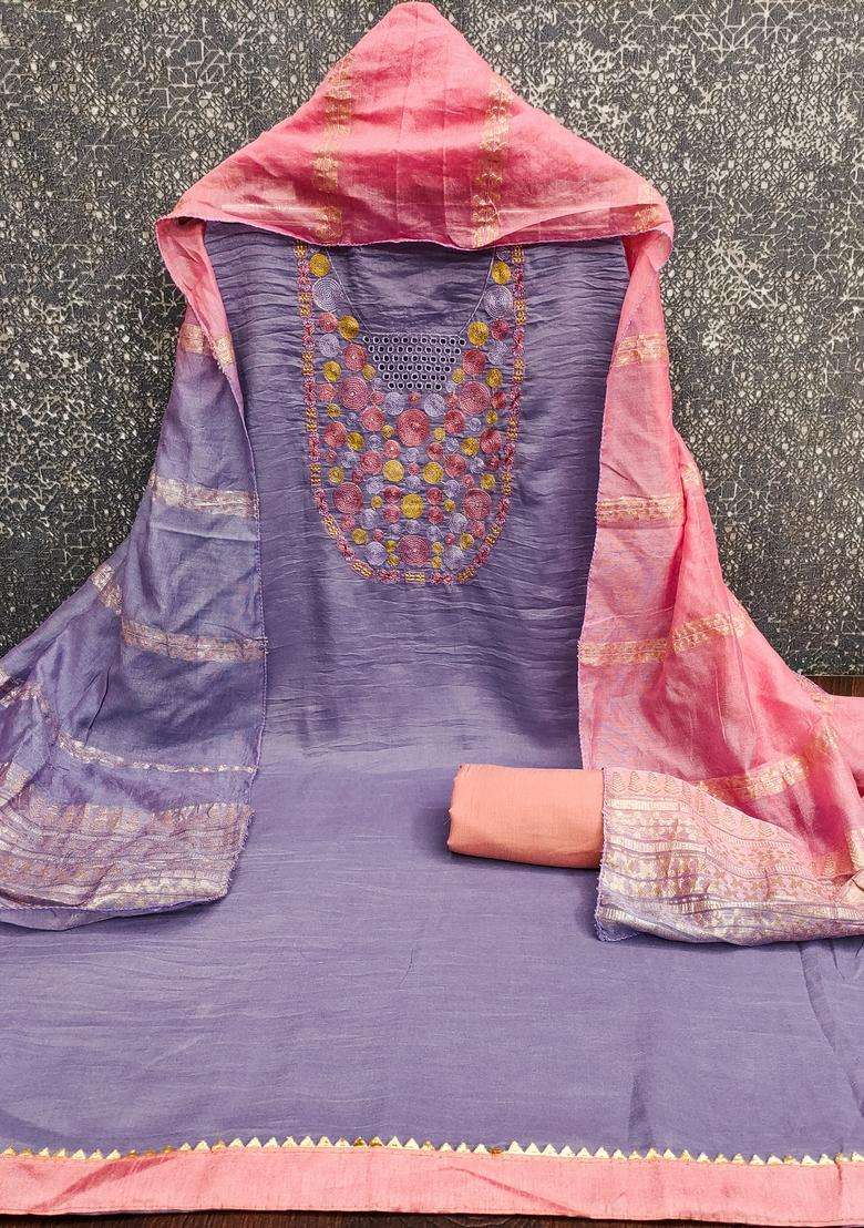 Purple Embroidery Cotton Salwar Kameez - Indya