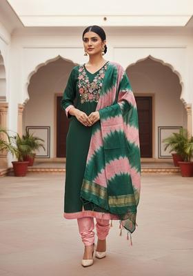 Green Embroidery Cotton Salwar Kameez