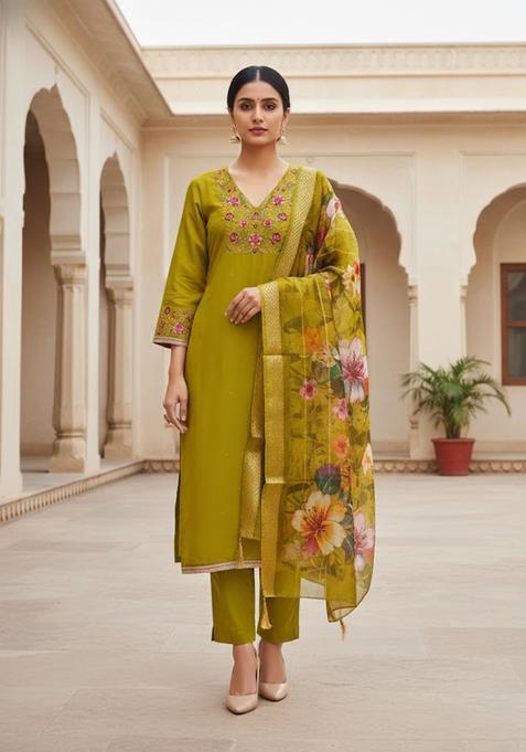 Green Embroidery Silk Salwar Kameez