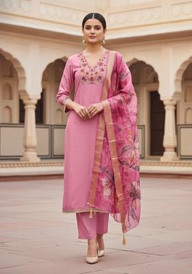 Pink Embroidery Silk Salwar Kameez