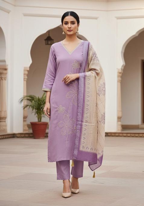 Lavender Embroidery Silk Salwar Kameez