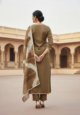 Brown Embroidery Cotton Salwar Kameez