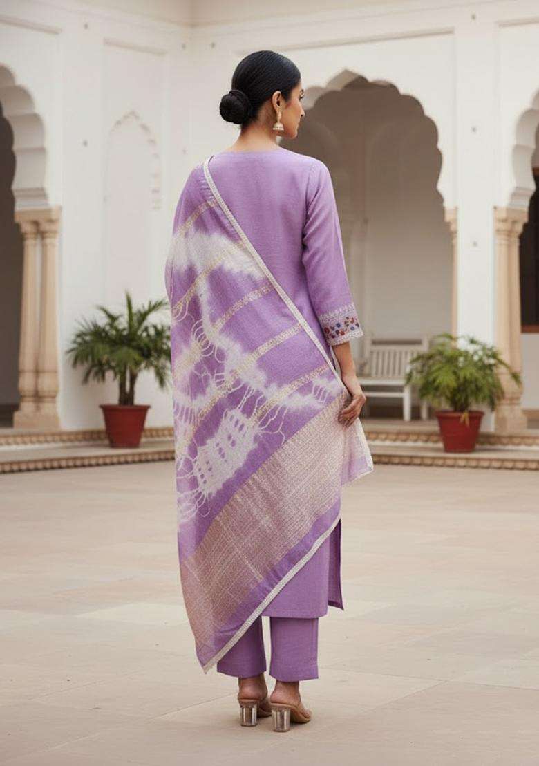 Purple Embroidery Cotton Salwar Kameez - Indya